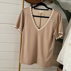 POL Women's Beige Lace Trim Tee